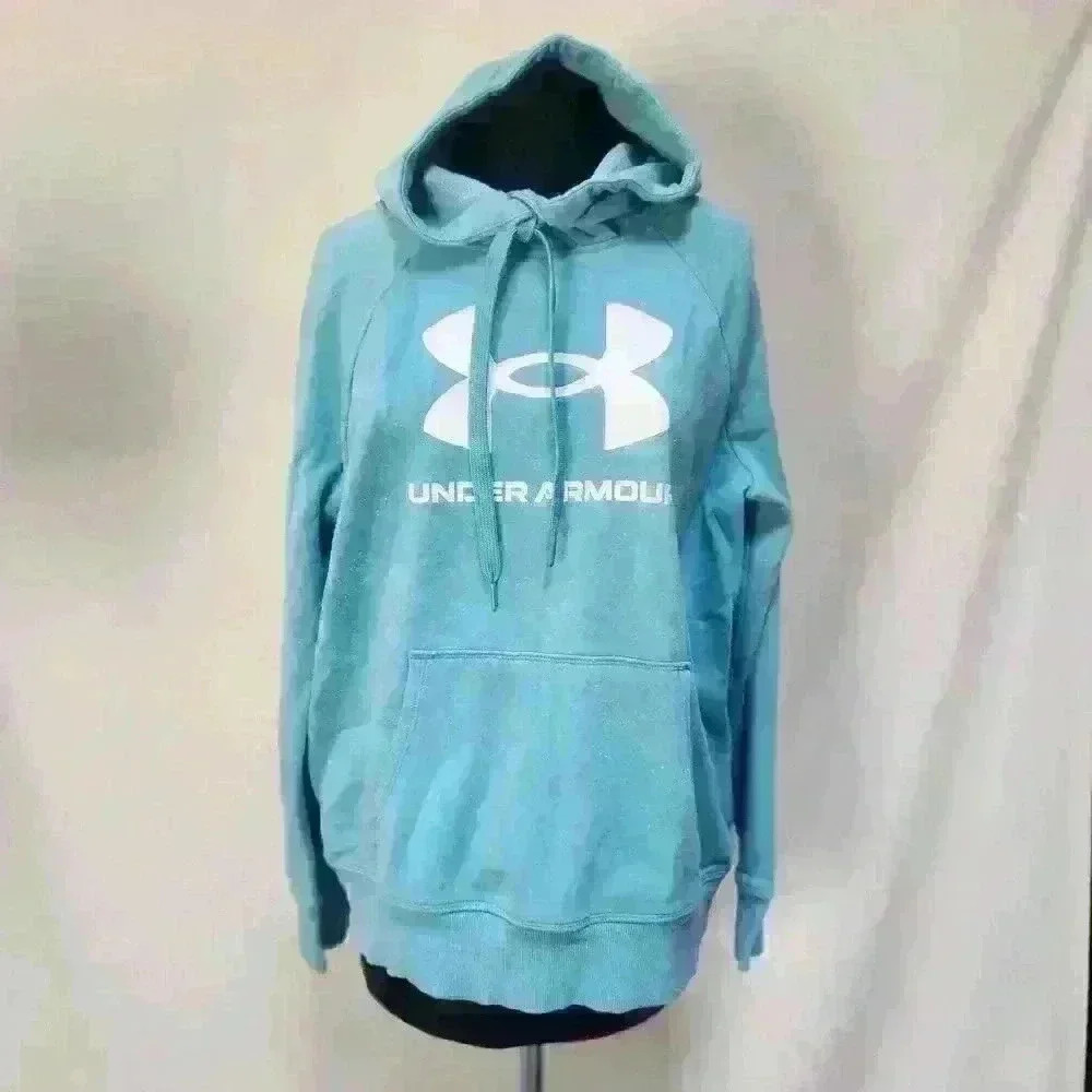 Under Armour Medium Unisex Aqua Logo Sweatshirt Hoodie Warm Athletic Fall Sports